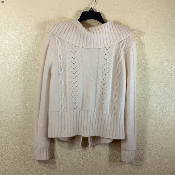 Jillian Jones Sweater Cardigan L Cream Cable Knit Angora Rabbit Hair Lamb's Wool - Picture 8 of 12
